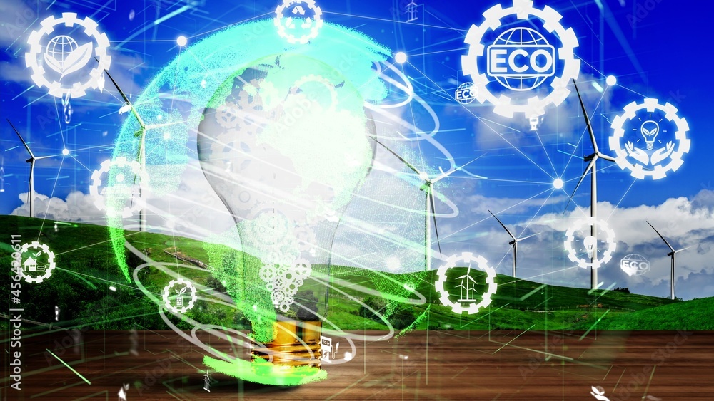 Conceptual environmental conservation and sustainable ESG development . 3D render computer graphic .