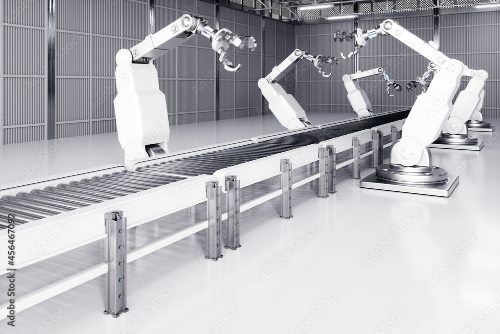 3D rendered robotic arm and factory