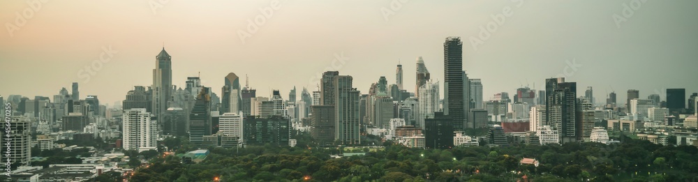 Beautiful sunset cityscape and high-rise buildings in metropolis city center . Downtown business dis