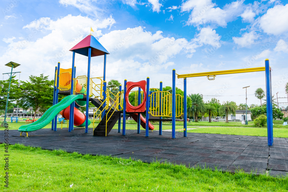 Colorful playground on yard in the park.