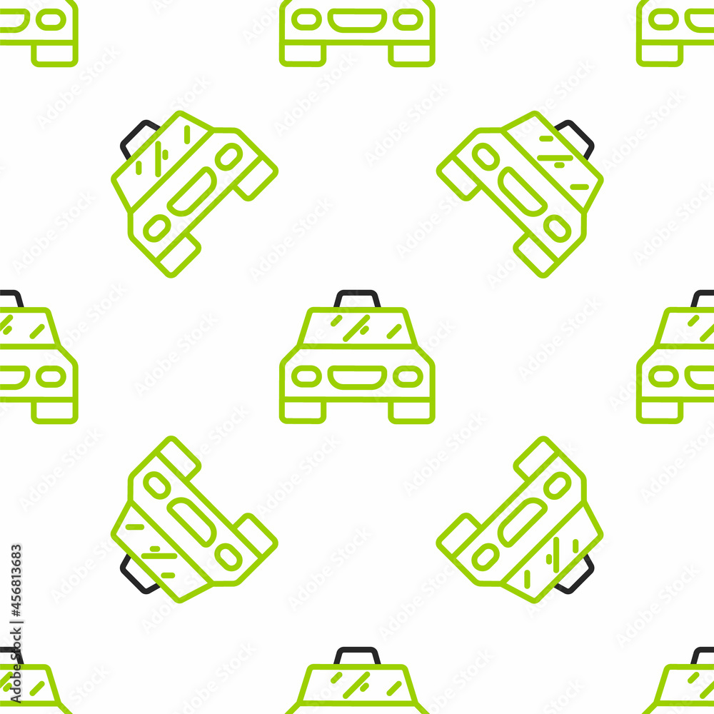 Line Taxi car icon isolated无缝图案on white background.Vvector（白色背景上的线路出租车图标隔离无缝图案。矢量）