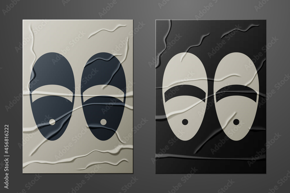 White Slippers icon isolated on crumpled paper background. Flip flops sign. Paper art style. Vector