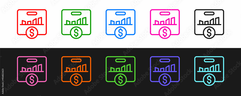 设置行KPI-在黑白背景上隔离的关键绩效指标图标。矢量