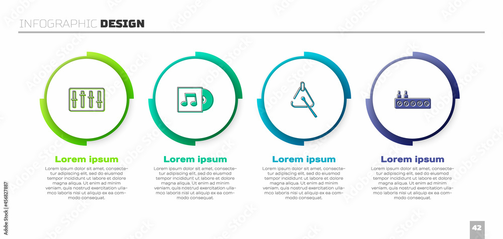 Set Sound mixer controller，Vinyl disk，Triangle and.Business infographic template.Vvector（设置混音器控制器、乙烯