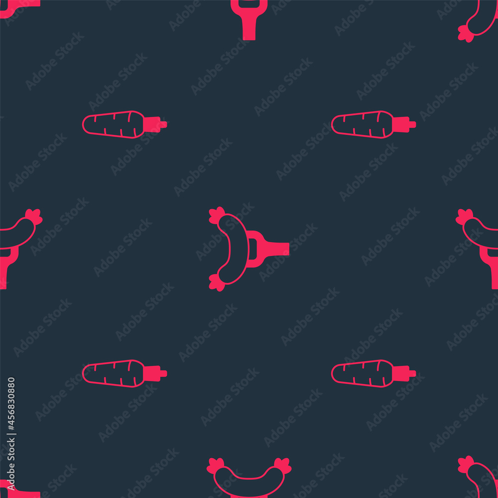 Set Carrot and Sausage on the fork on seamless pattern. Vector