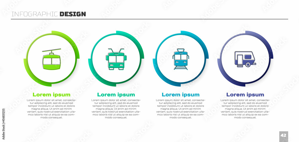 设置缆车、电车、有轨电车和铁路以及Rv露营拖车。商业信息图模板.V