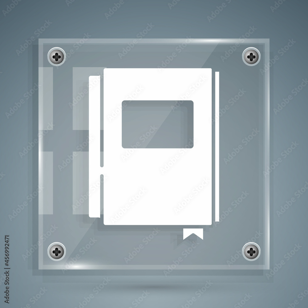 White Book icon isolated on grey background. Square glass panels. Vector