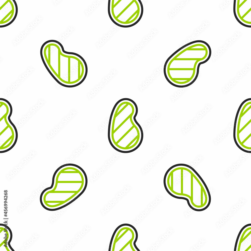 Line Steak meat icon isolated seamless pattern on white background. Vector