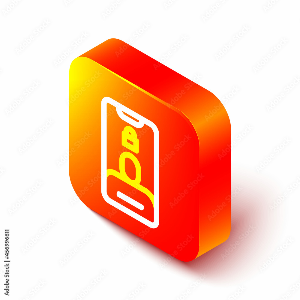 Isometric line Incoming call on mobile phone icon isolated on white background. Friends call. Orange