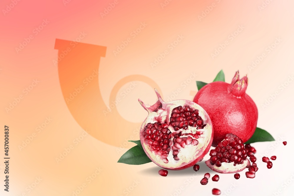 Fresh ripe pomegranate fruit, traditional food of jewish New Year - Rosh Hashanah.