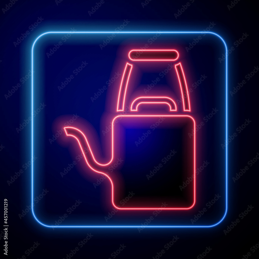 Glowing neon Watering can icon isolated on black background. Irrigation symbol. Vector