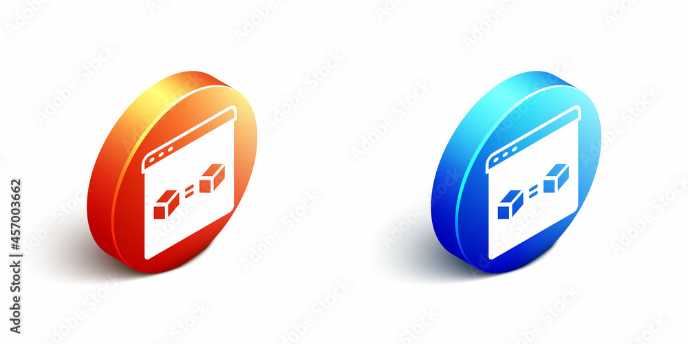 Isometric 3D printer perfect copy icon isolated on white background. 3d printing. Orange and blue ci