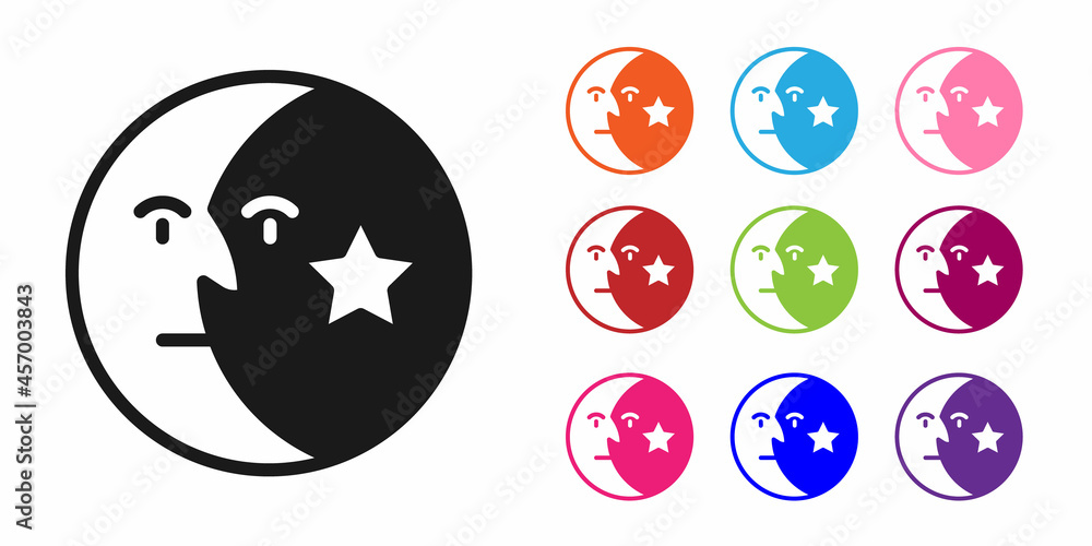 Black Moon and stars icon isolated on white background. Set icons colorful. Vector