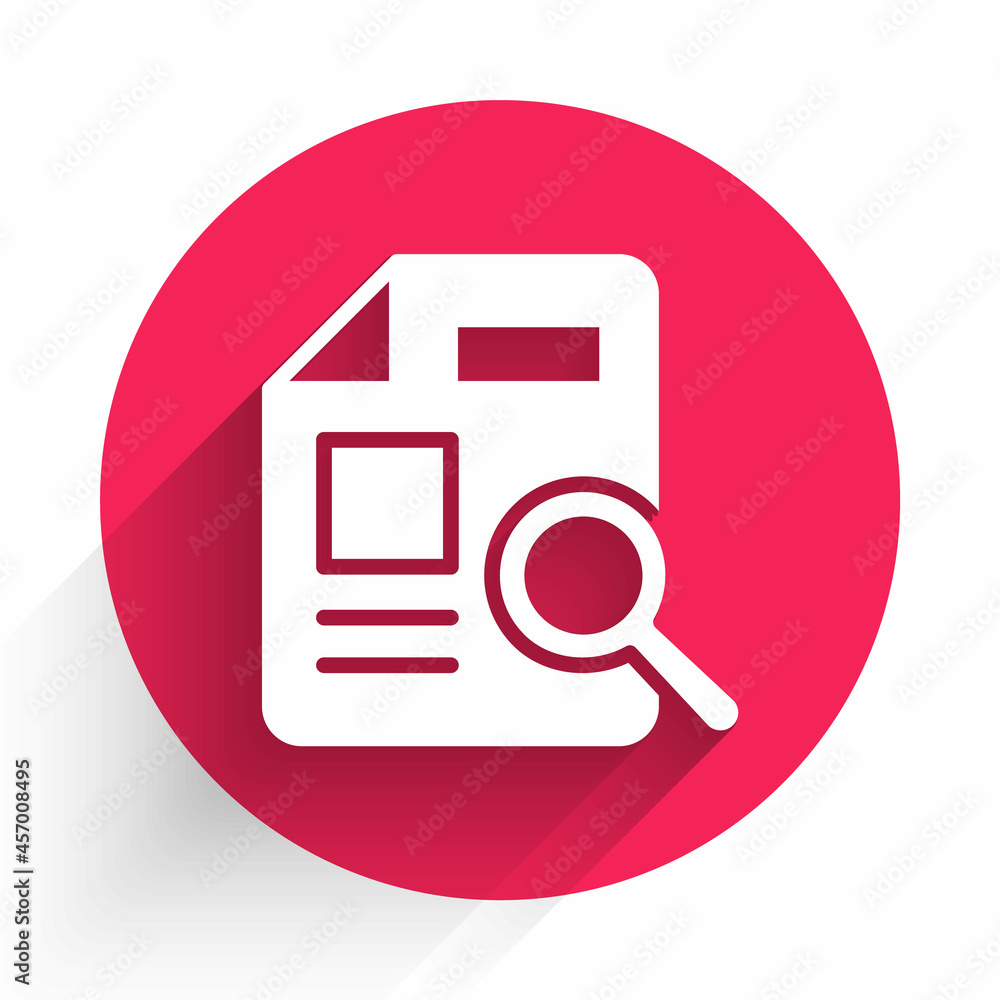 White Document with graph chart icon isolated with long shadow background. Report text file icon. Ac