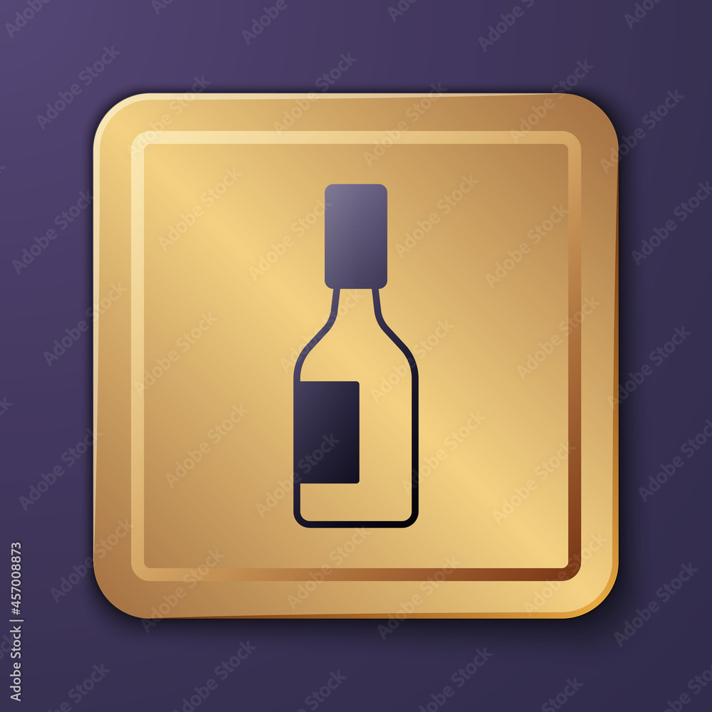 Purple Tabasco sauce icon isolated on purple background. Chili cayenne spicy pepper sauce. Gold squa