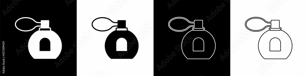 Set Perfume icon isolated on black and white background. Vector