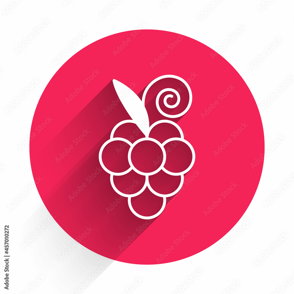 White Grape fruit icon isolated with long shadow background. Red circle button. Vector