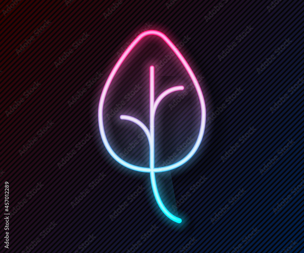 Glowing neon line Leaf icon isolated Glowing neon line background. Leaves sign. Fresh natural produc