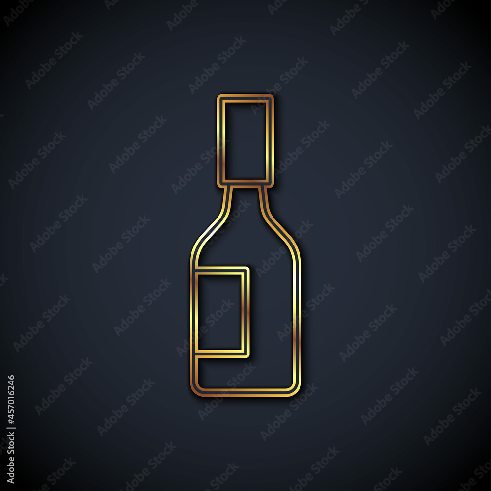 Gold line Tabasco sauce icon isolated on black background. Chili cayenne spicy pepper sauce. Vector