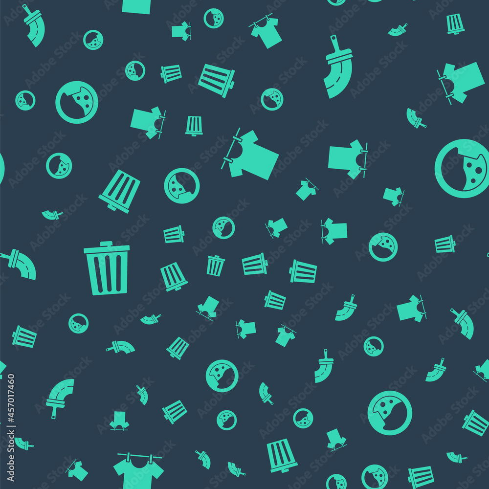 Set Drying clothes, Rubber cleaner for windows, Trash can and Washer on seamless pattern. Vector