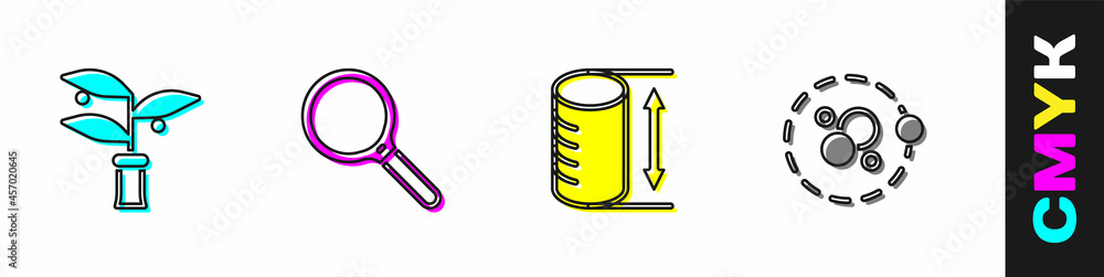 设置植物育种、放大镜、高度几何图形和原子图标。矢量