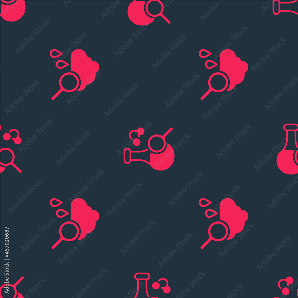 Set Cloud with rain and Test tube on seamless pattern. Vector