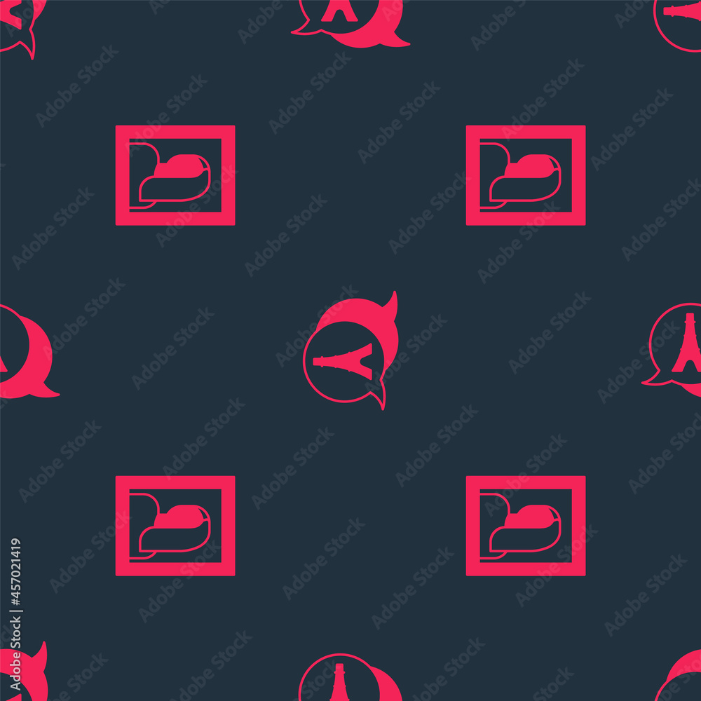 Set Portrait picture in museum and Eiffel tower on seamless pattern. Vector