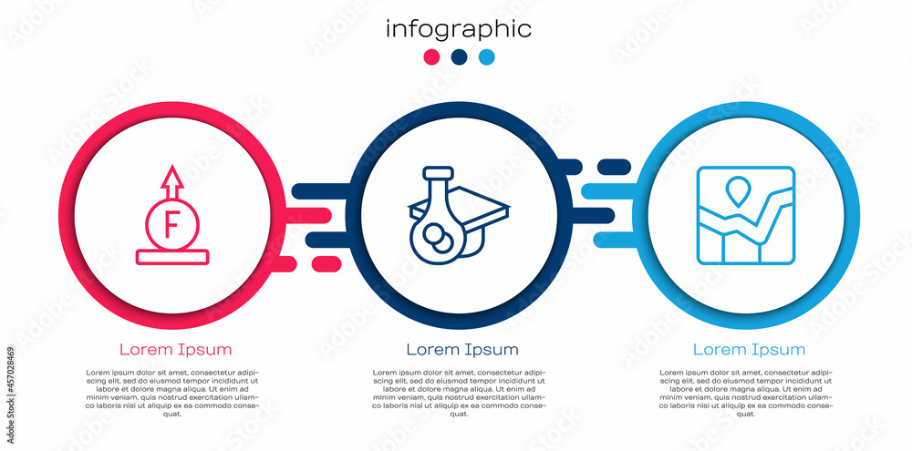 Set line Force of physic formula, Graduation cap and Graph chart infographic. Business infographic t