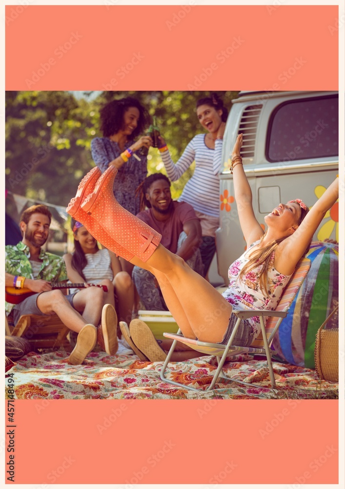 Group of friends having fun together at music festival