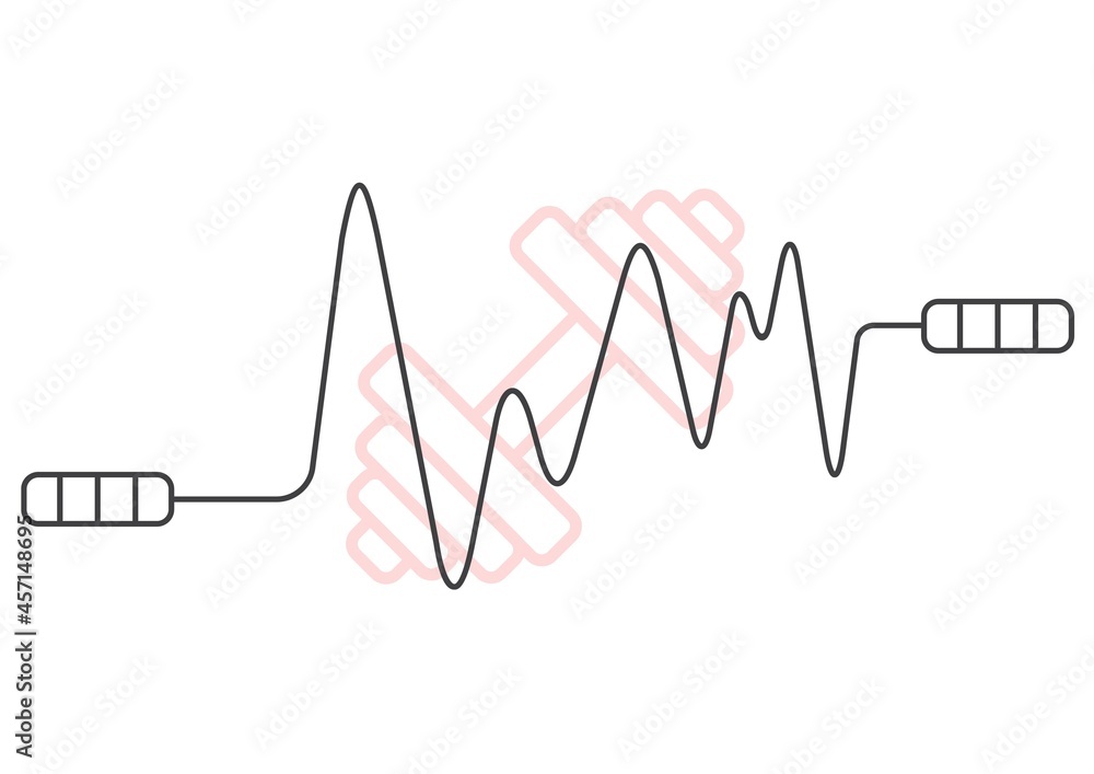 Digitally generated image of heart rate monitor over dumbbells icon against white background