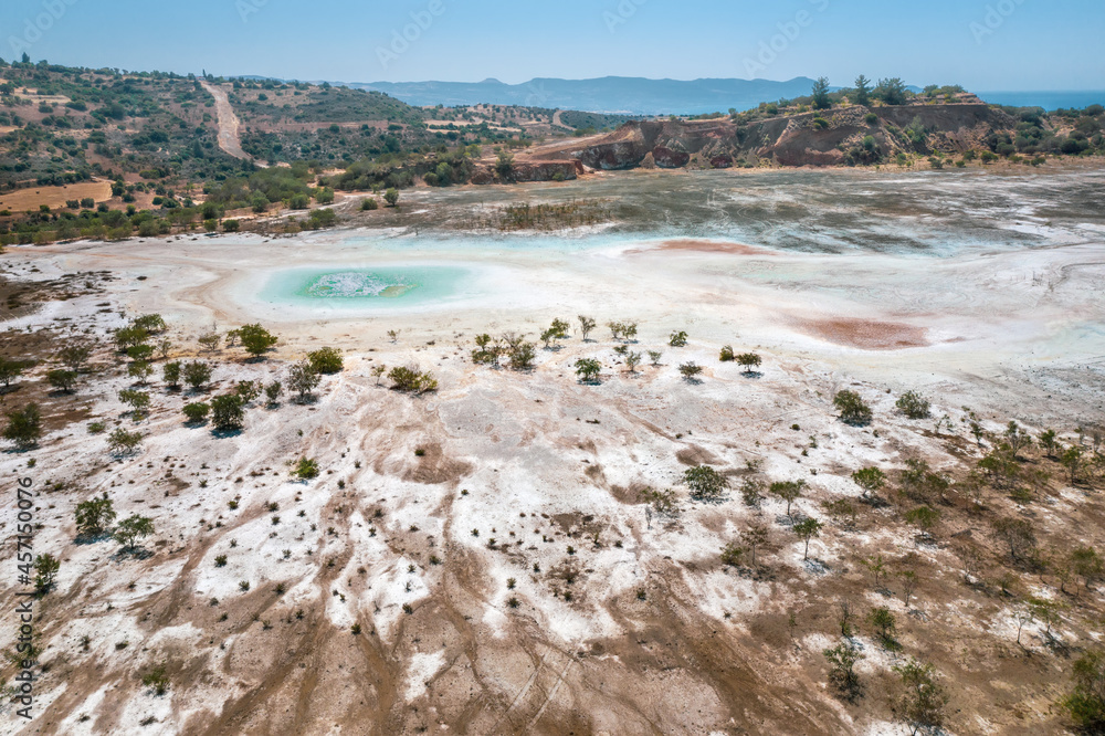 Contaminated surface of abandoned copper mine in Limni, Cyprus. Odd colors and shapes derive from hi