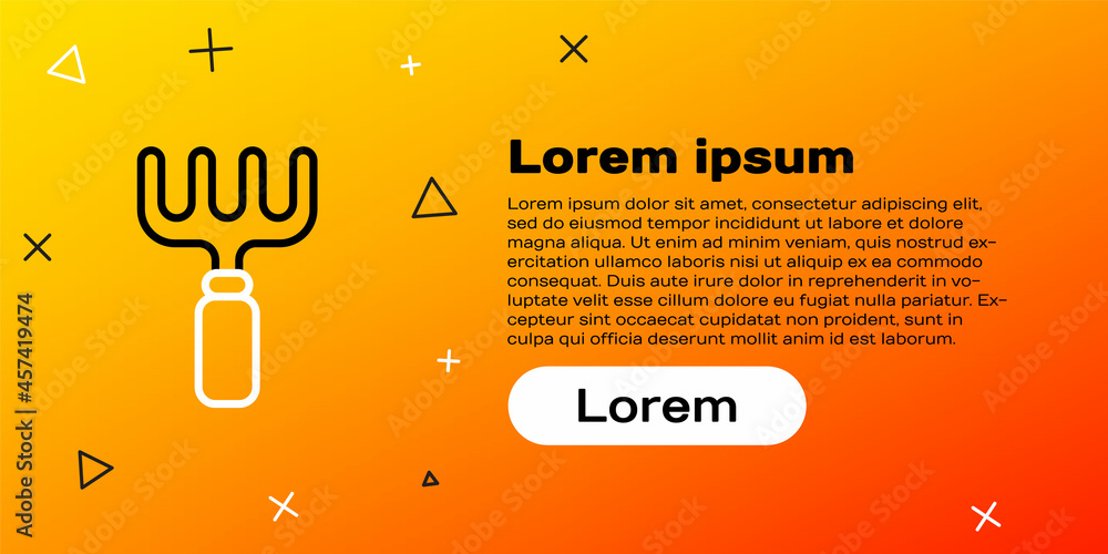 Line Garden耙子图标隔离在黄色背景上。园艺、农业、农业工具。Gr