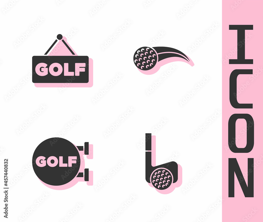 Set Golf club with ball, label, sport and icon. Vector