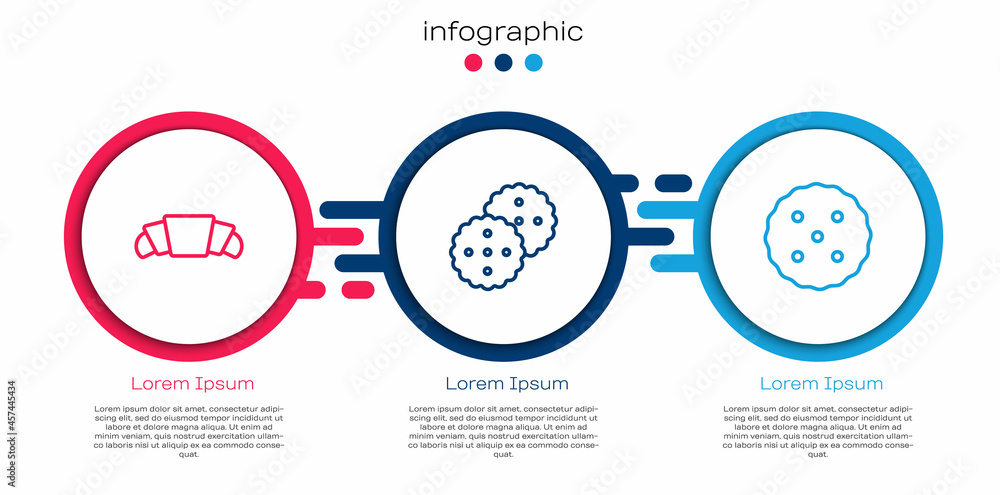 设置线牛角面包、饼干或饼干和。商业信息图模板。矢量