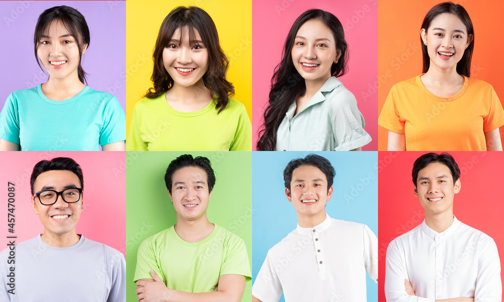 Photo collage of cheerful Asian young people