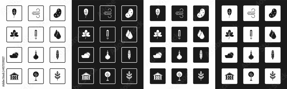 Set Potato, Meteorology thermometer, Leaf leaves, Water drop, Wind, Corn and Sun and cloud weather i