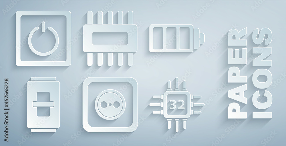 Set Electrical outlet, Battery charge level indicator, light switch, Processor with microcircuits CP