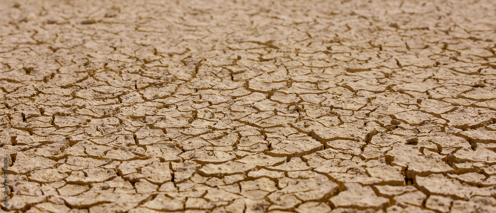 Cracked brown mud, barren land surface natural texture