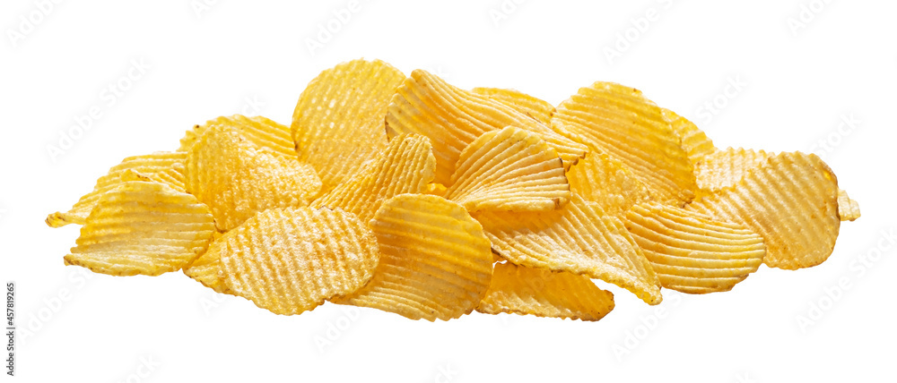 Ridged potato chips isolated on white background