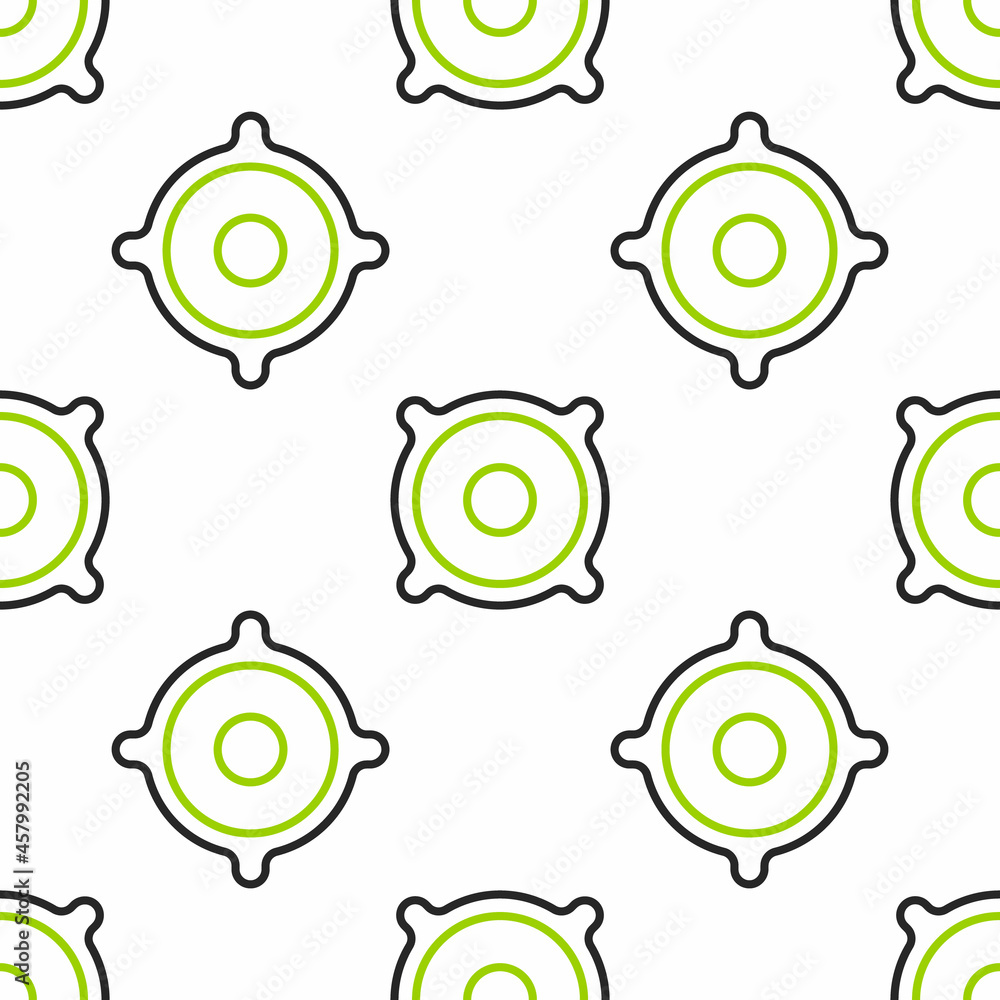 Line Stereo speaker icon isolated seamless pattern on white background. Sound system speakers. Music