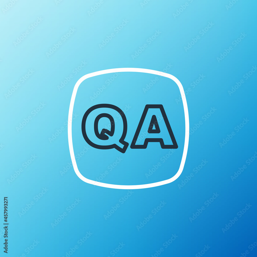 Line Speech bubbles with Question and Answer icon isolated on blue background.问答符号。常见问题解答