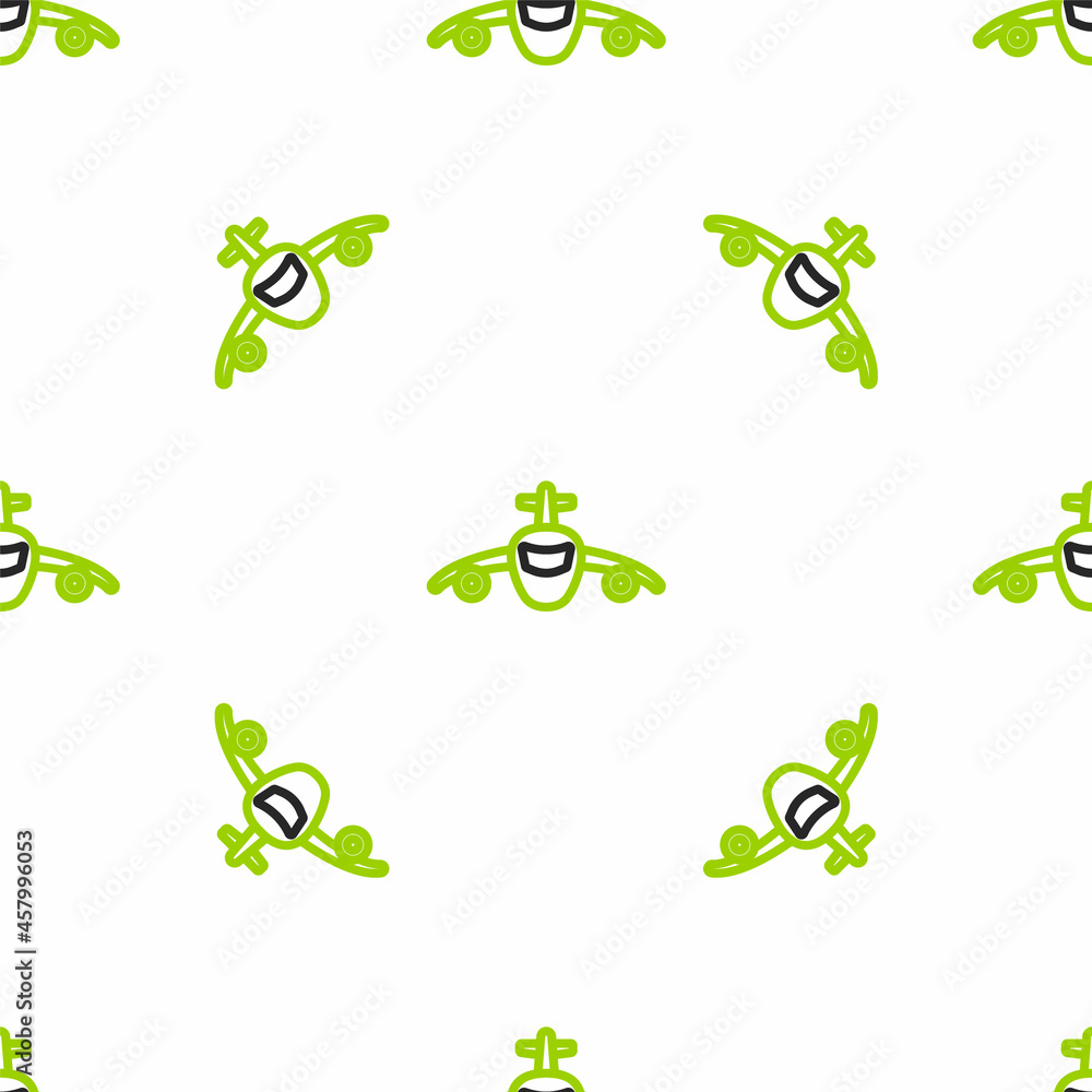 Line Plane icon isolated seamless pattern on white background. Flying airplane icon. Airliner sign. 