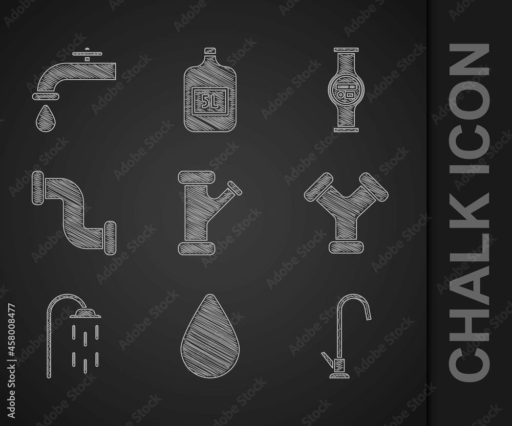 Set Industry metallic pipe，Water drop，tap，Shower，meter and icon.Vvector（套装工业金属管、水滴、水龙头、淋浴器、仪表和图标。矢量）