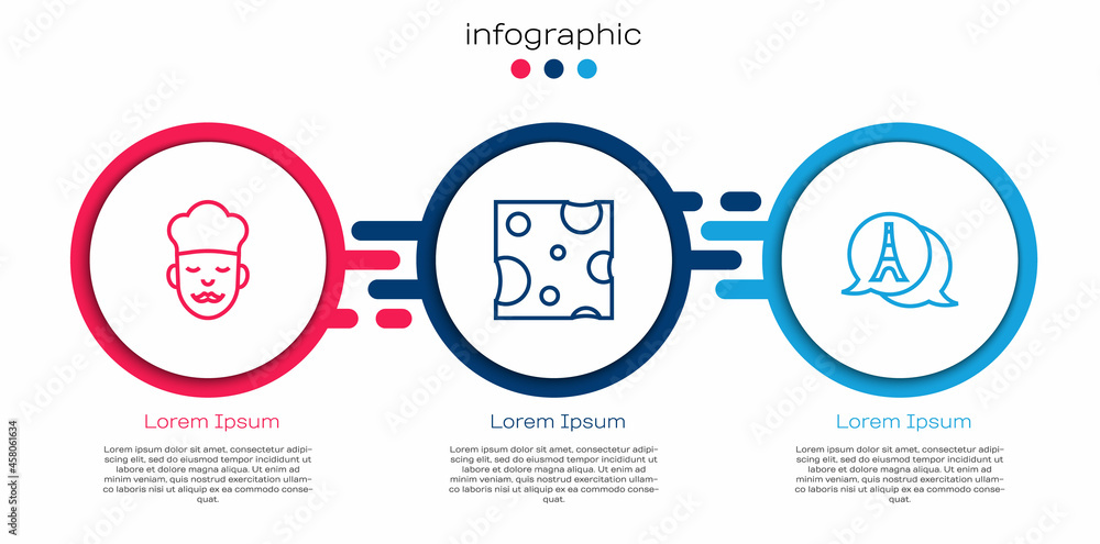设置线路库克、奶酪和艾菲尔铁塔。商业信息图模板。矢量