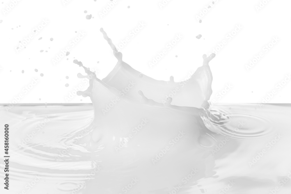 Splashes of milk on white background