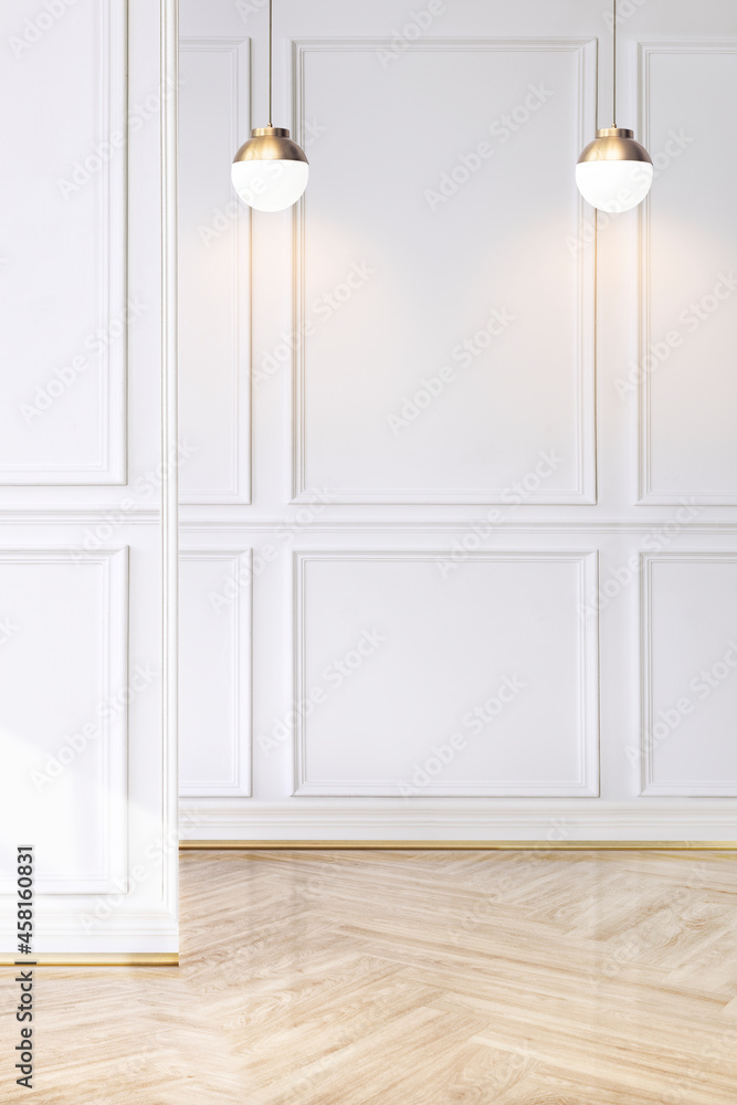 Empty luxury room with natural light on white wall