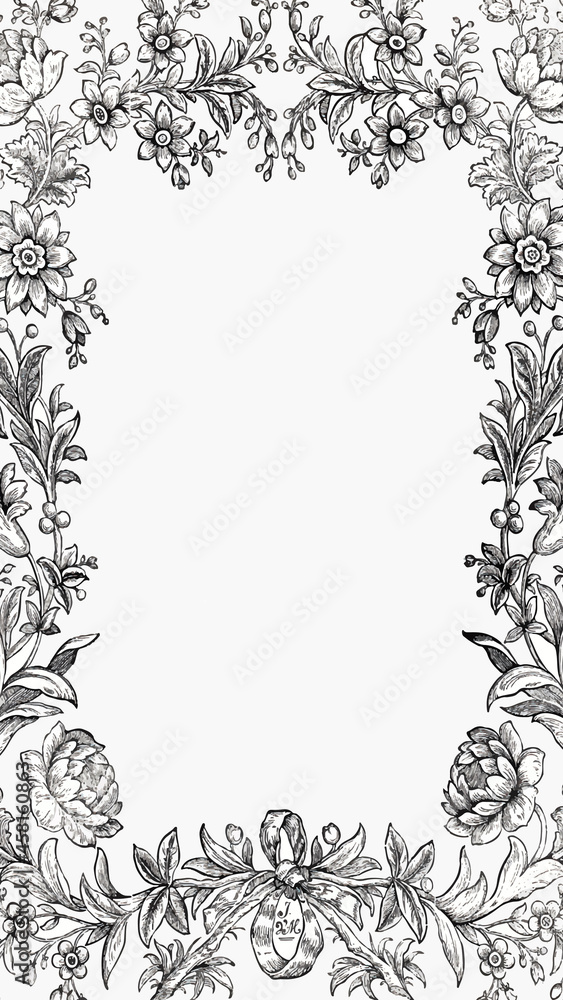 Vintage bw floral frame file, remixed from public domain collection