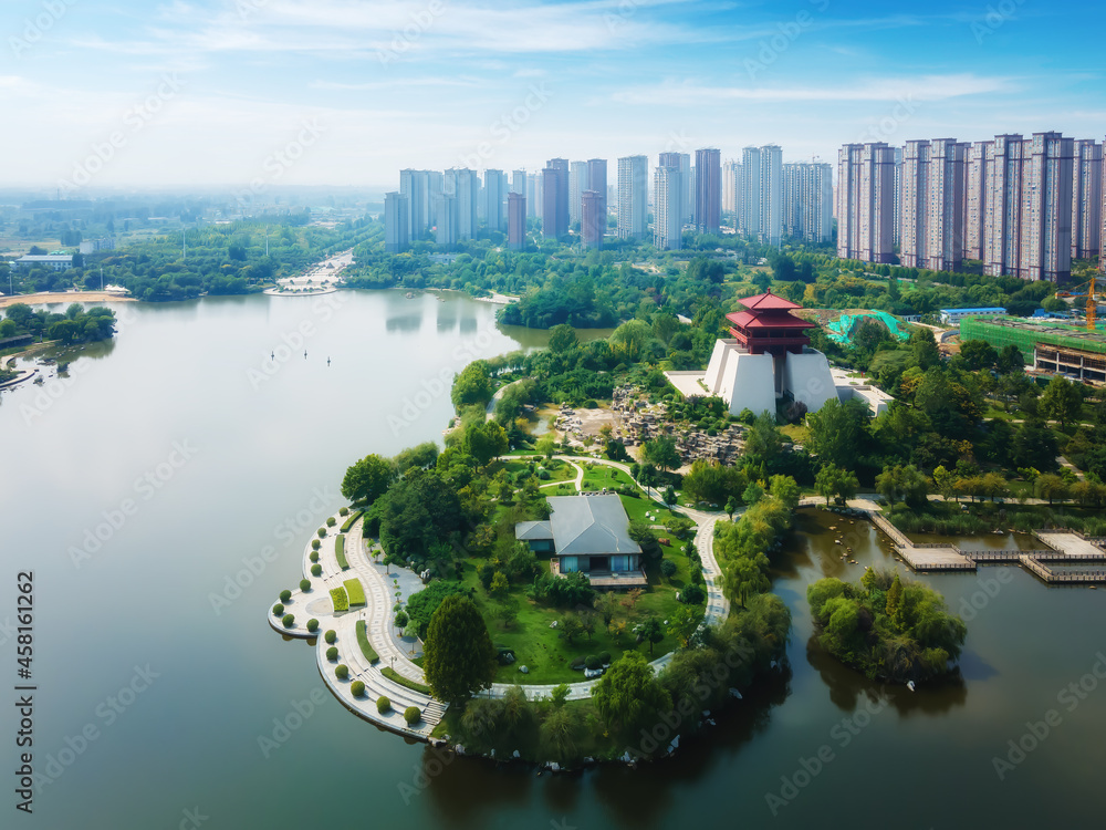 Aerial photography of Zaozhuang city scenery in China