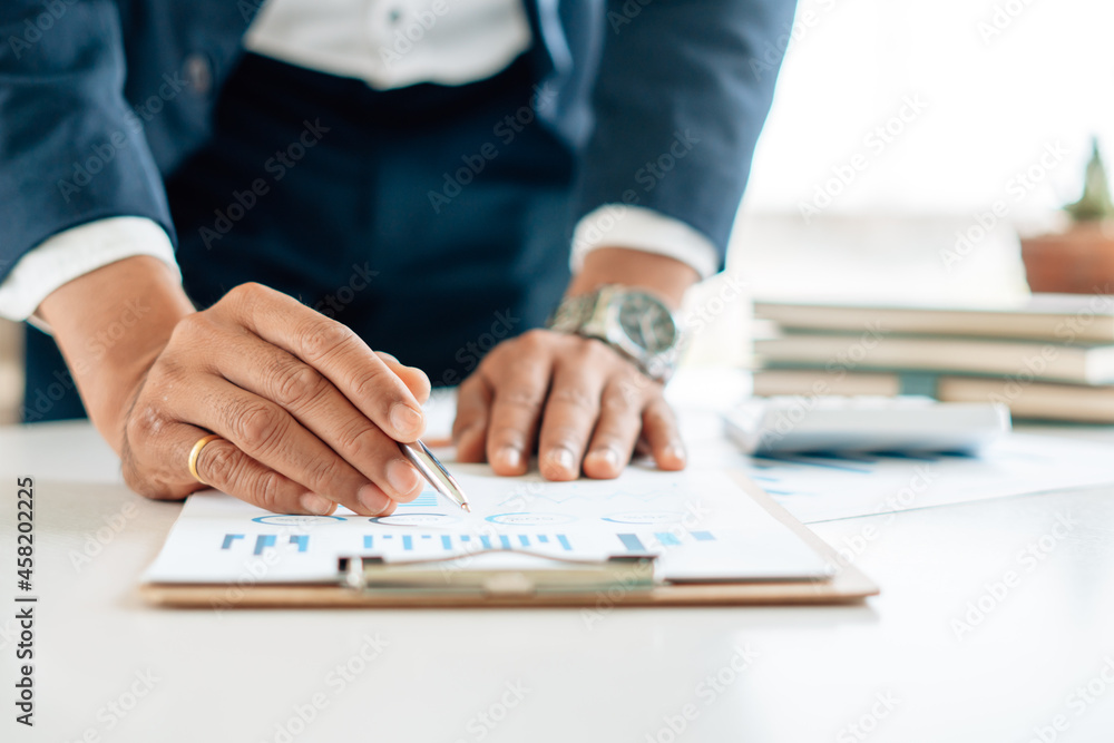 Auditor or internal revenue service staff, Business man checking annual financial statements of comp