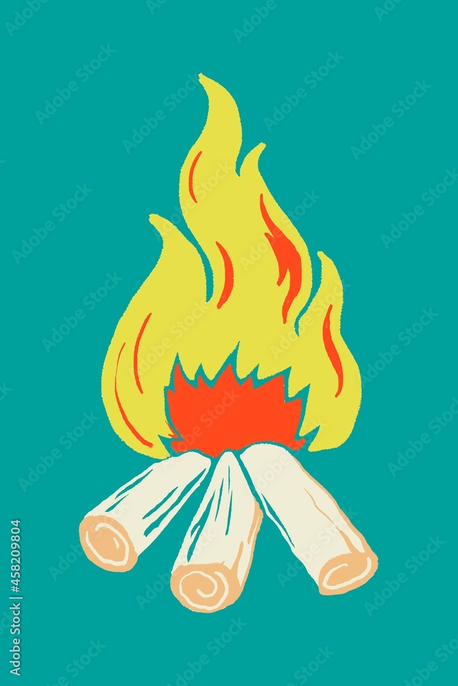 Retro campfire sticker vector family vacation theme